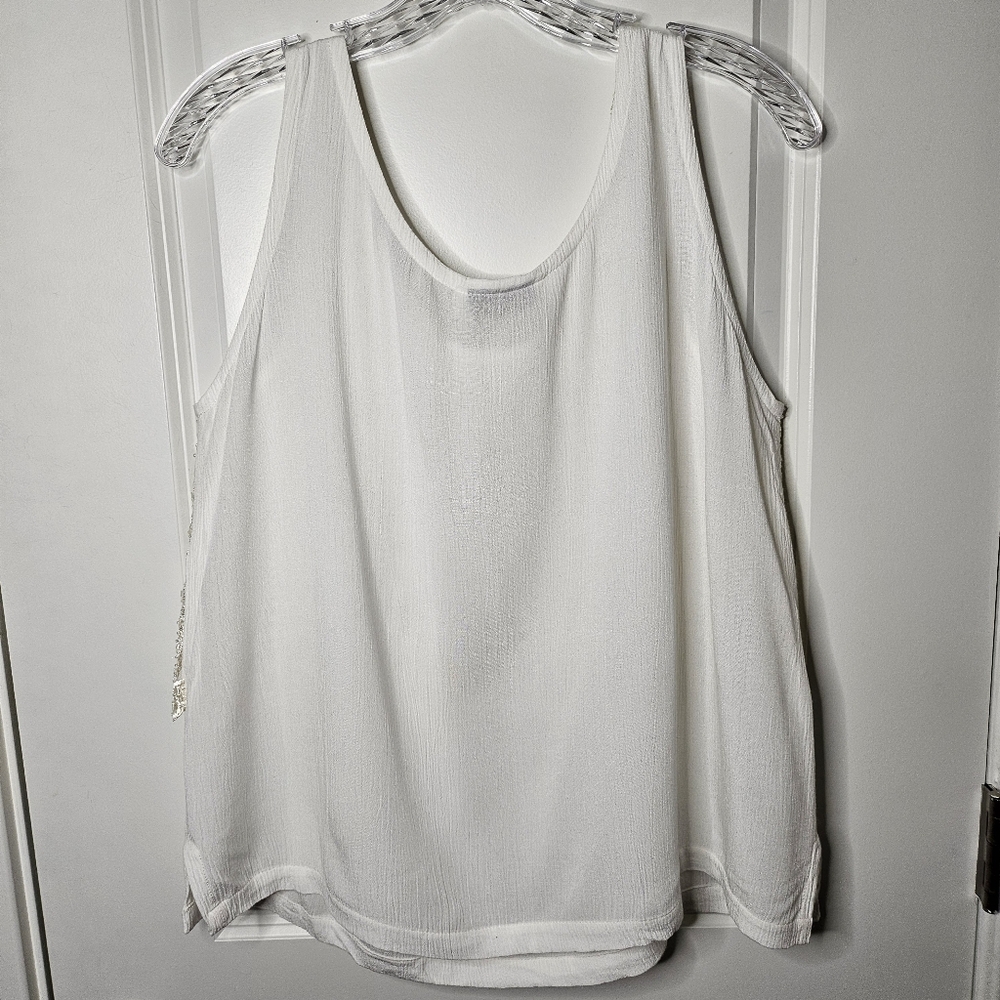 The Icing Beaded Tank Top Ivory Sequin Lace Overlay Size Medium Boho Chic Classy - Picture 4 of 10
